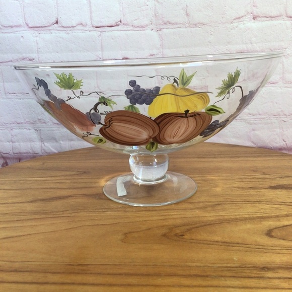 Victradco Hand Painted Fruit Pedestal Glass Bowl - 2001 - Picture 2 of 7